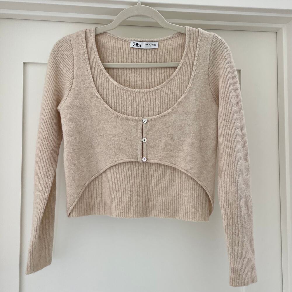 Zara Wool Blend Buttoned Sweater Ecru Medium